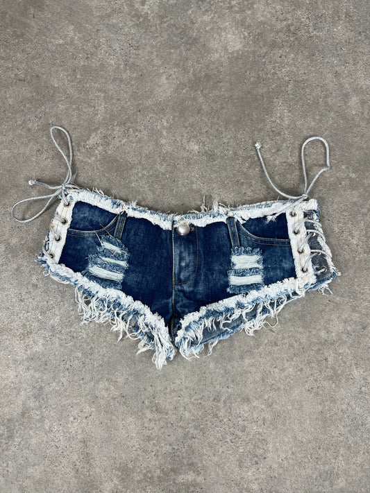 90s hot denim lace up hot pants