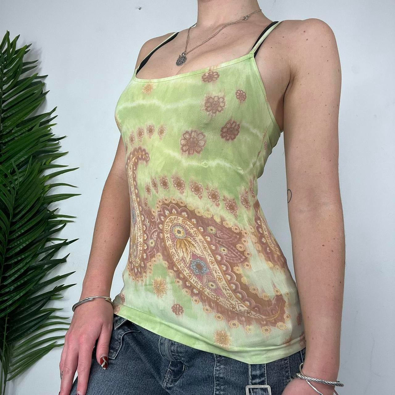 90s green paisley graphic cami top