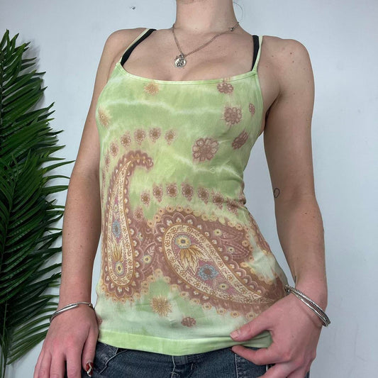 90s green paisley graphic cami top