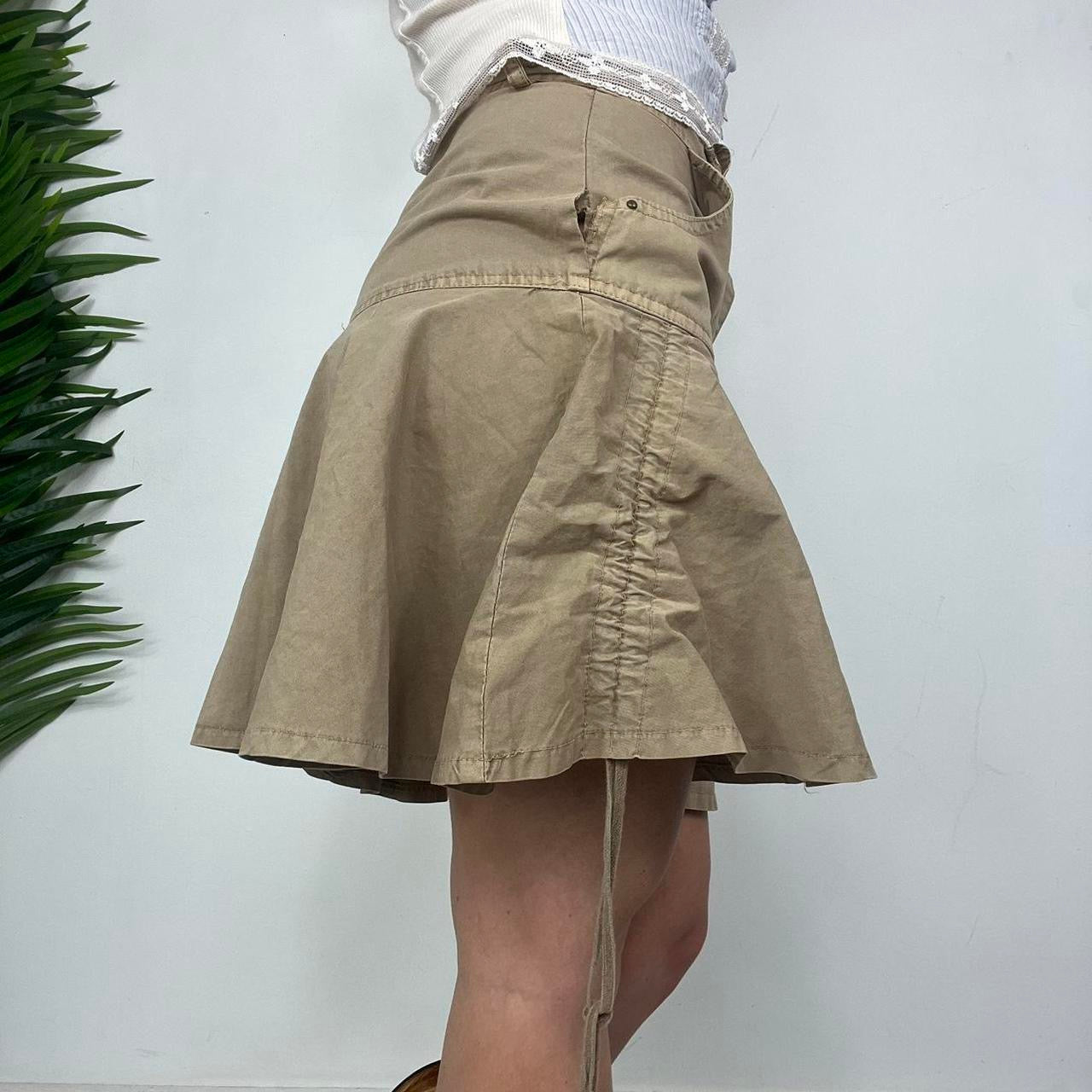 90s beige midi floral ruffle skirt