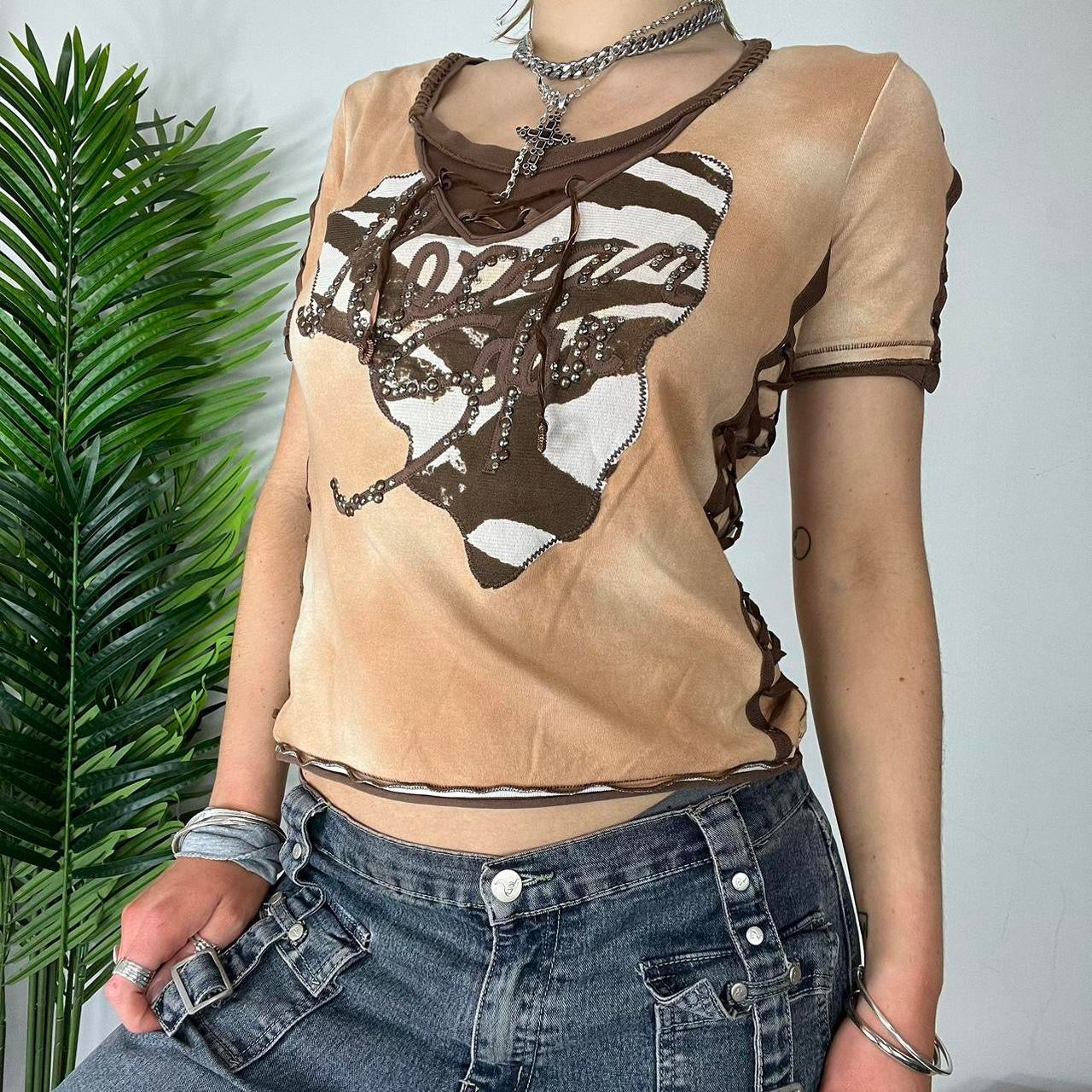 90s BiBA brown lace up top