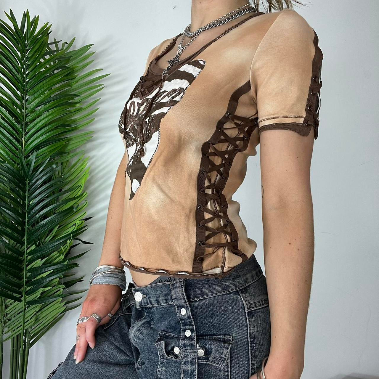 90s BiBA brown lace up top