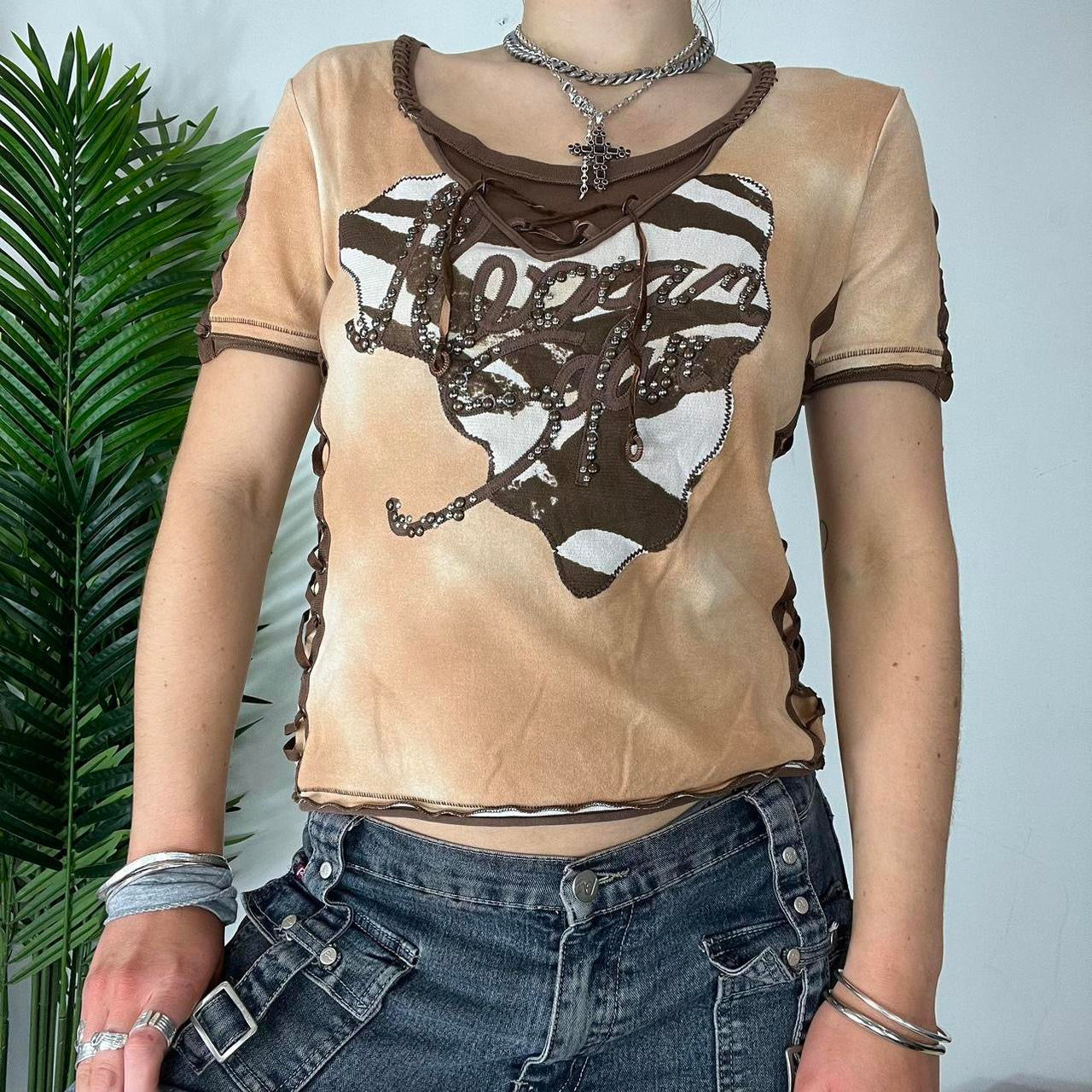 90s BiBA brown lace up top