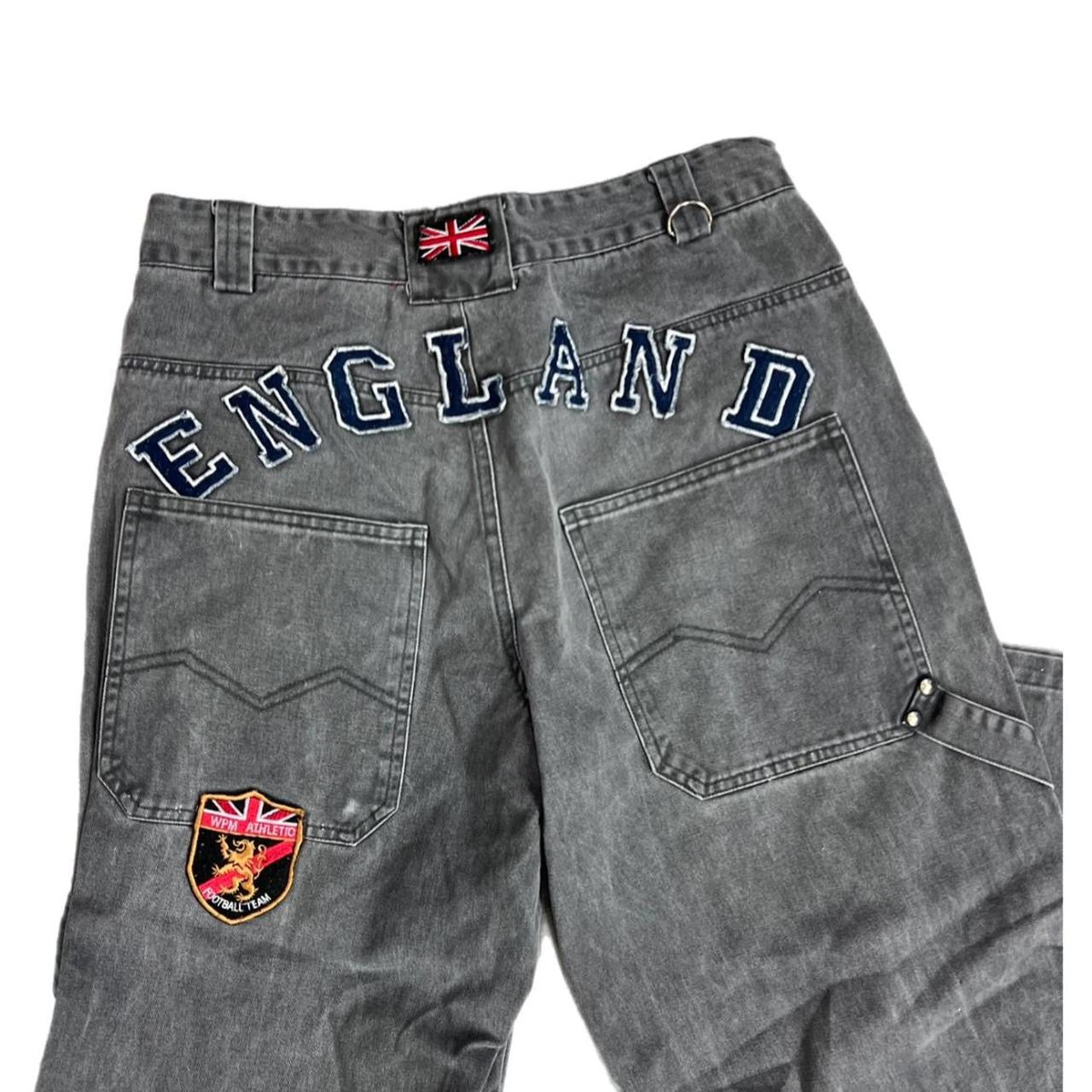 90s England Embdroidered Wide Leg Jeans