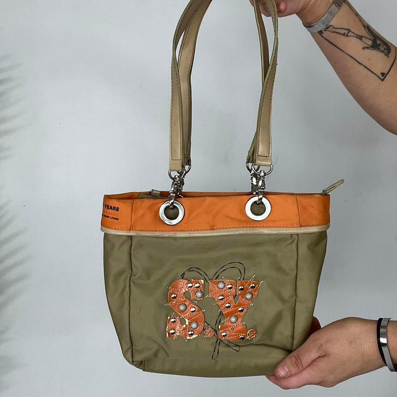 90s Studded Khaki and Orange Bag