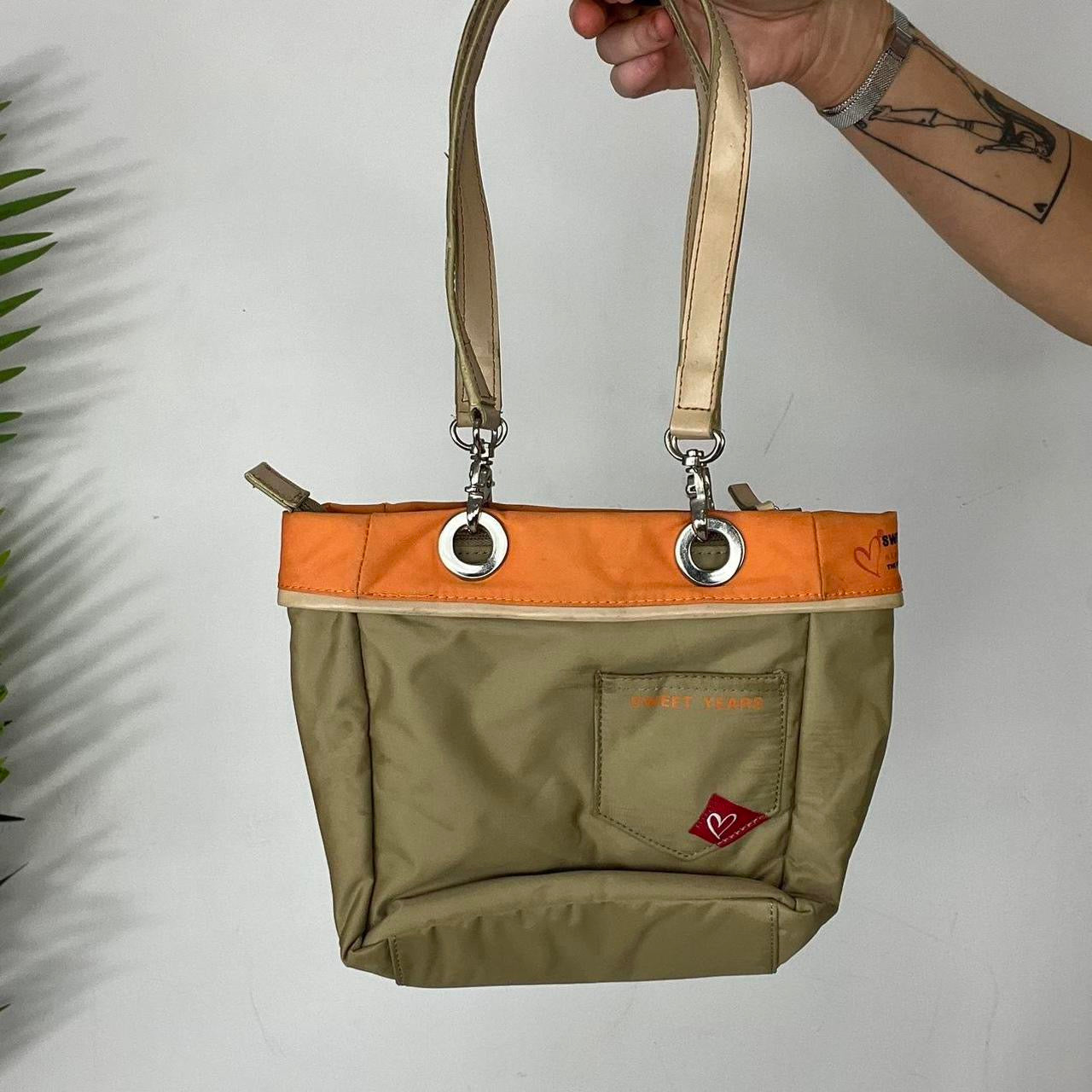 90s Studded Khaki and Orange Bag