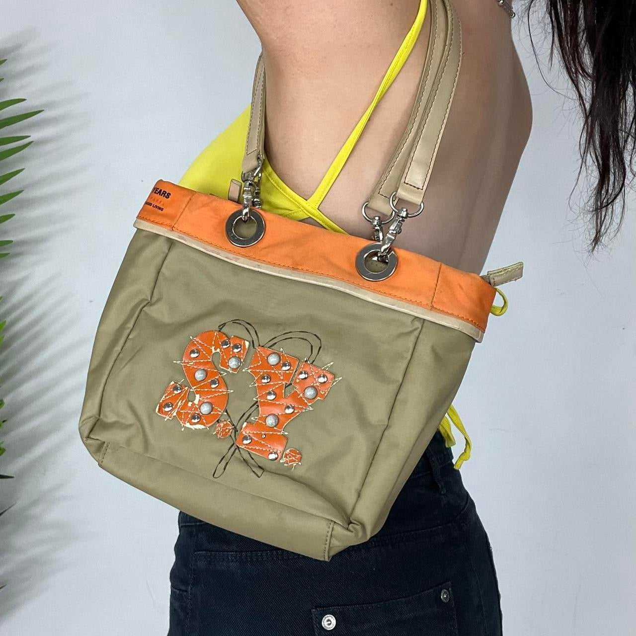 90s Studded Khaki and Orange Bag