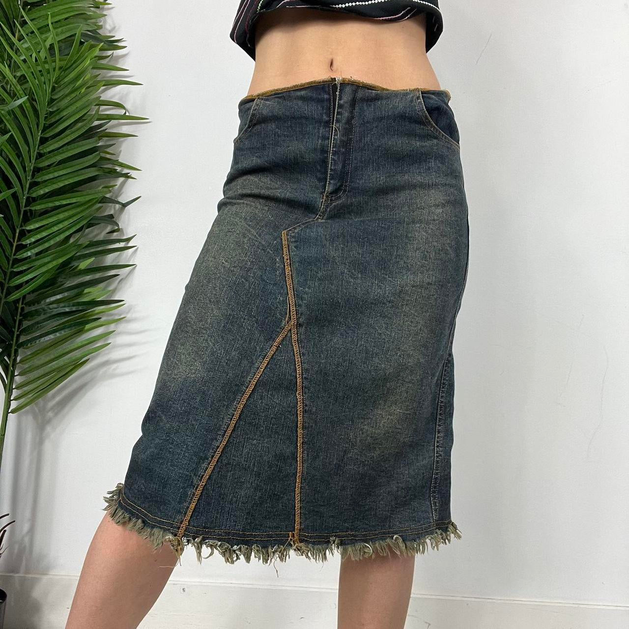 90s Raw Hem Denim Midaxi Skirt