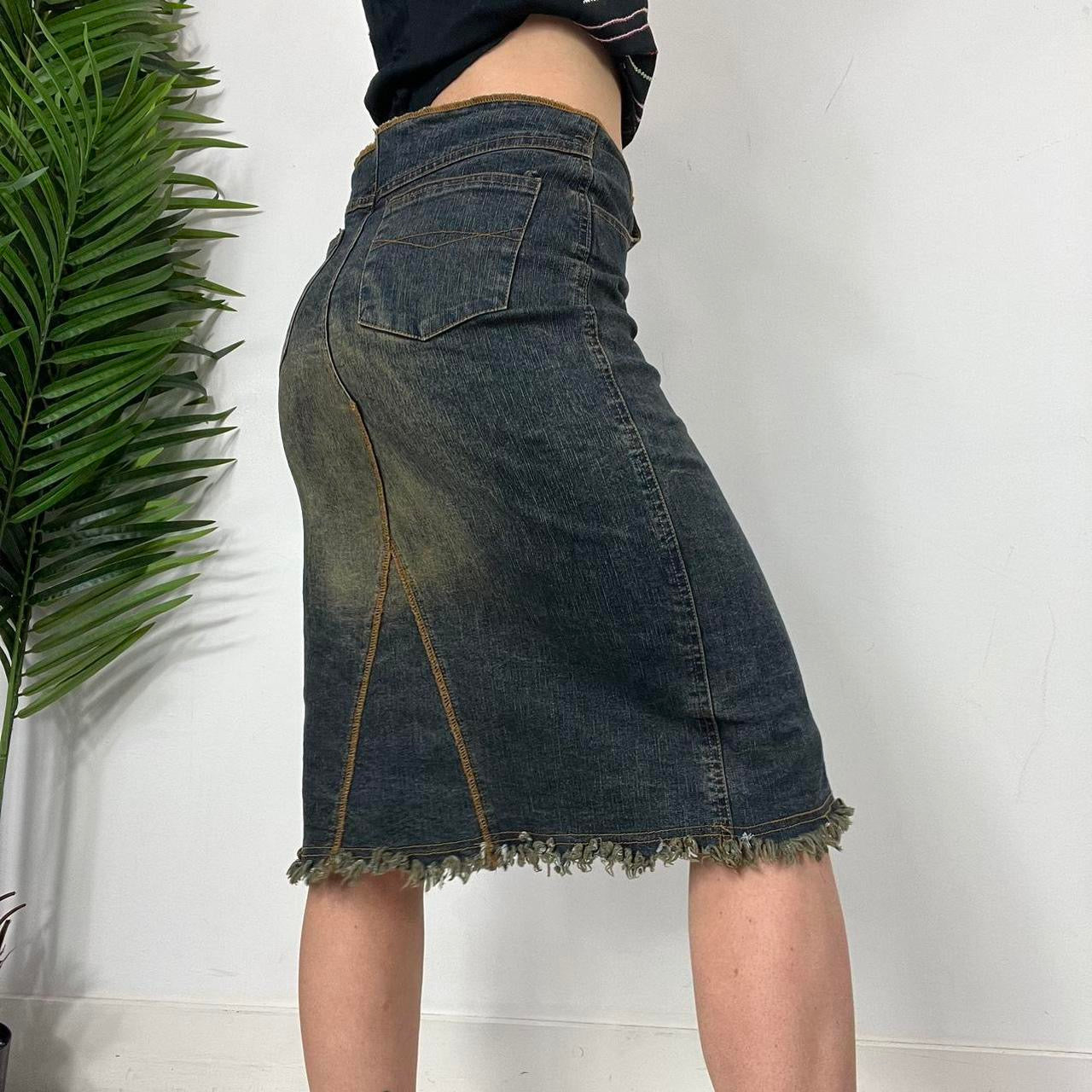 90s Raw Hem Denim Midaxi Skirt