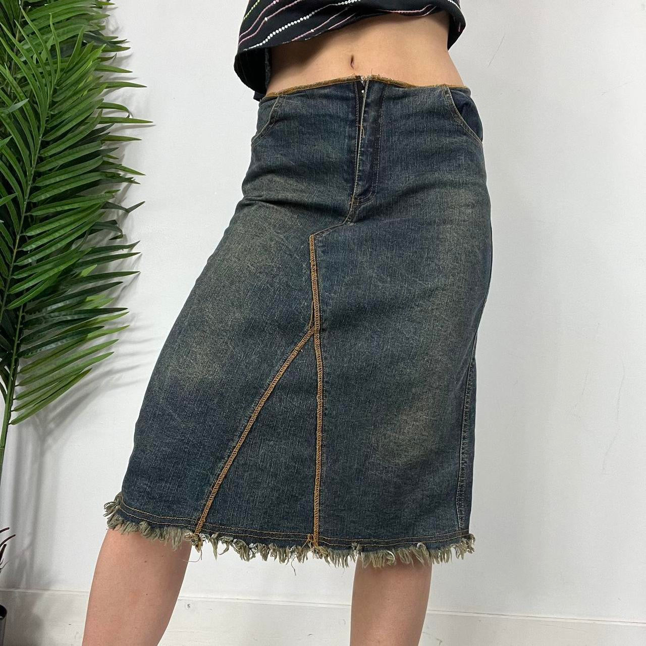 90s Raw Hem Denim Midaxi Skirt