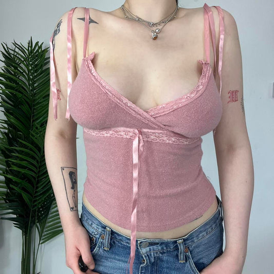 90s Pink Knit Ribbon Vest