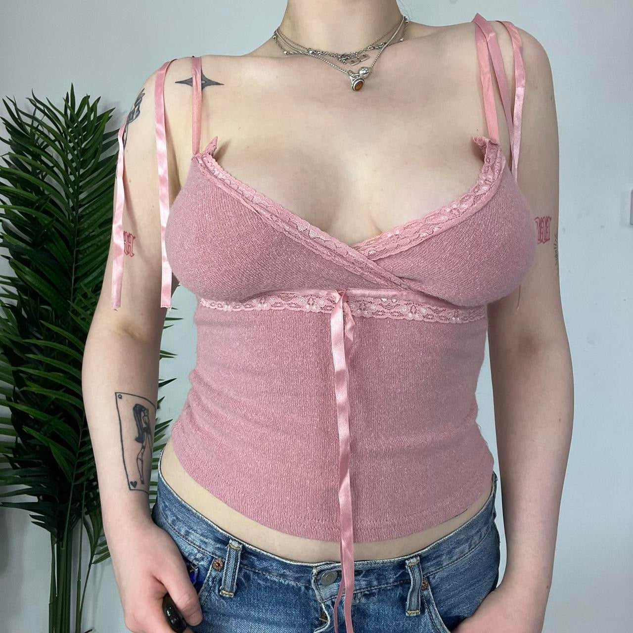 90s Pink Knit Ribbon Vest