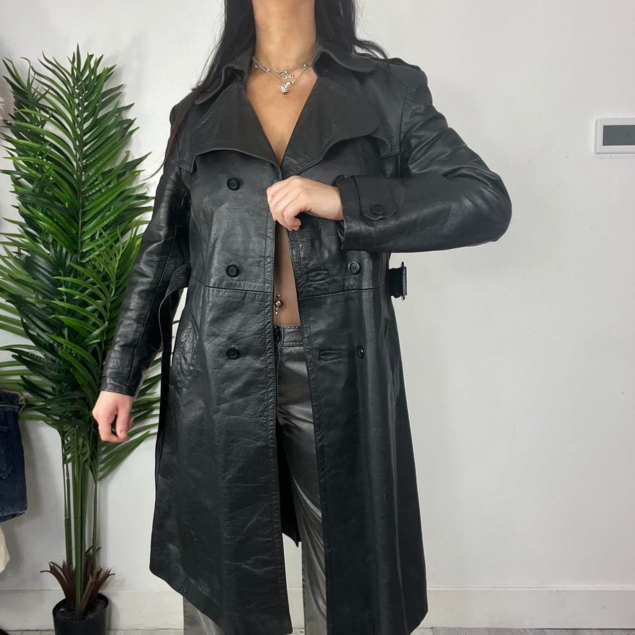 90s Leather Belted Trench Coat