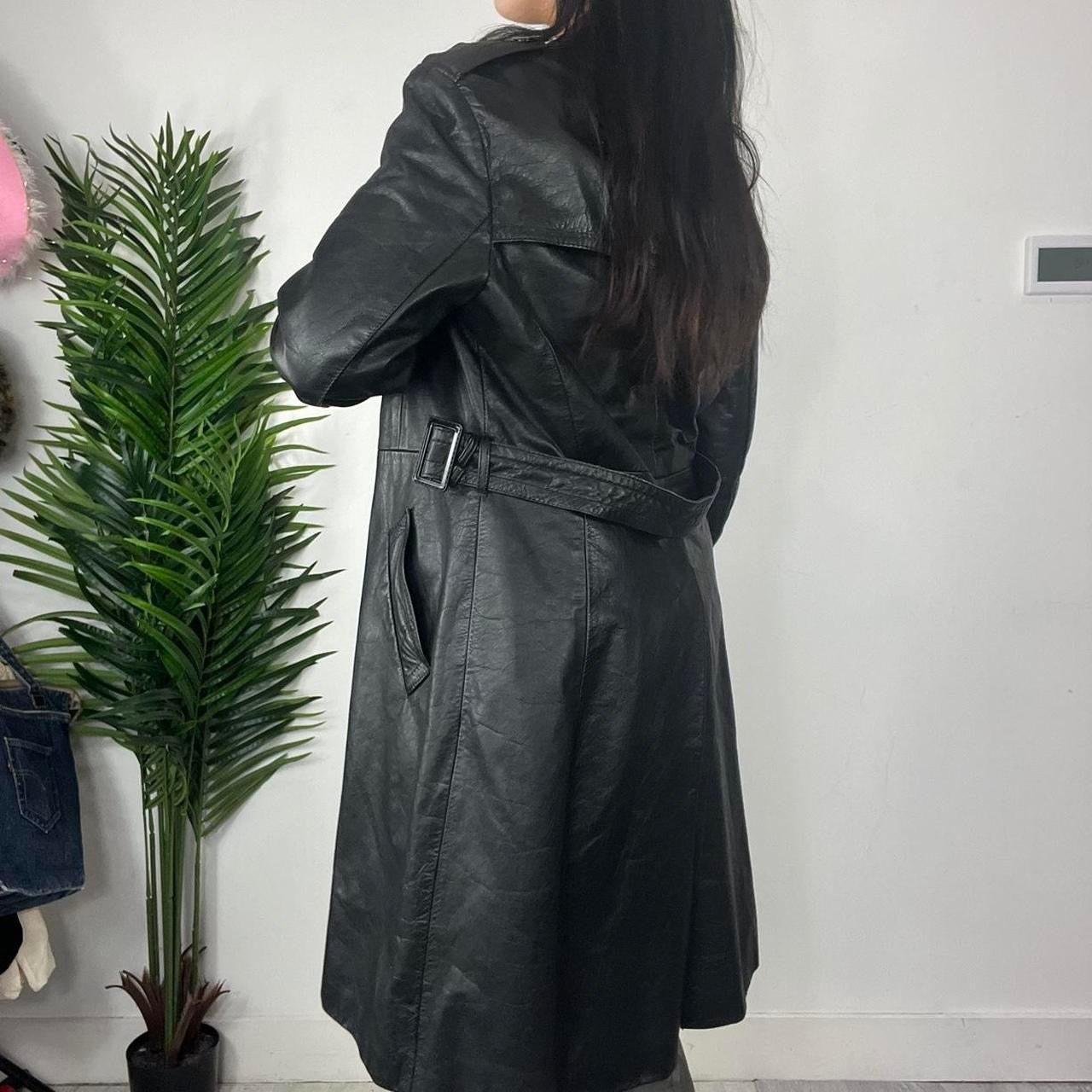 90s Leather Belted Trench Coat