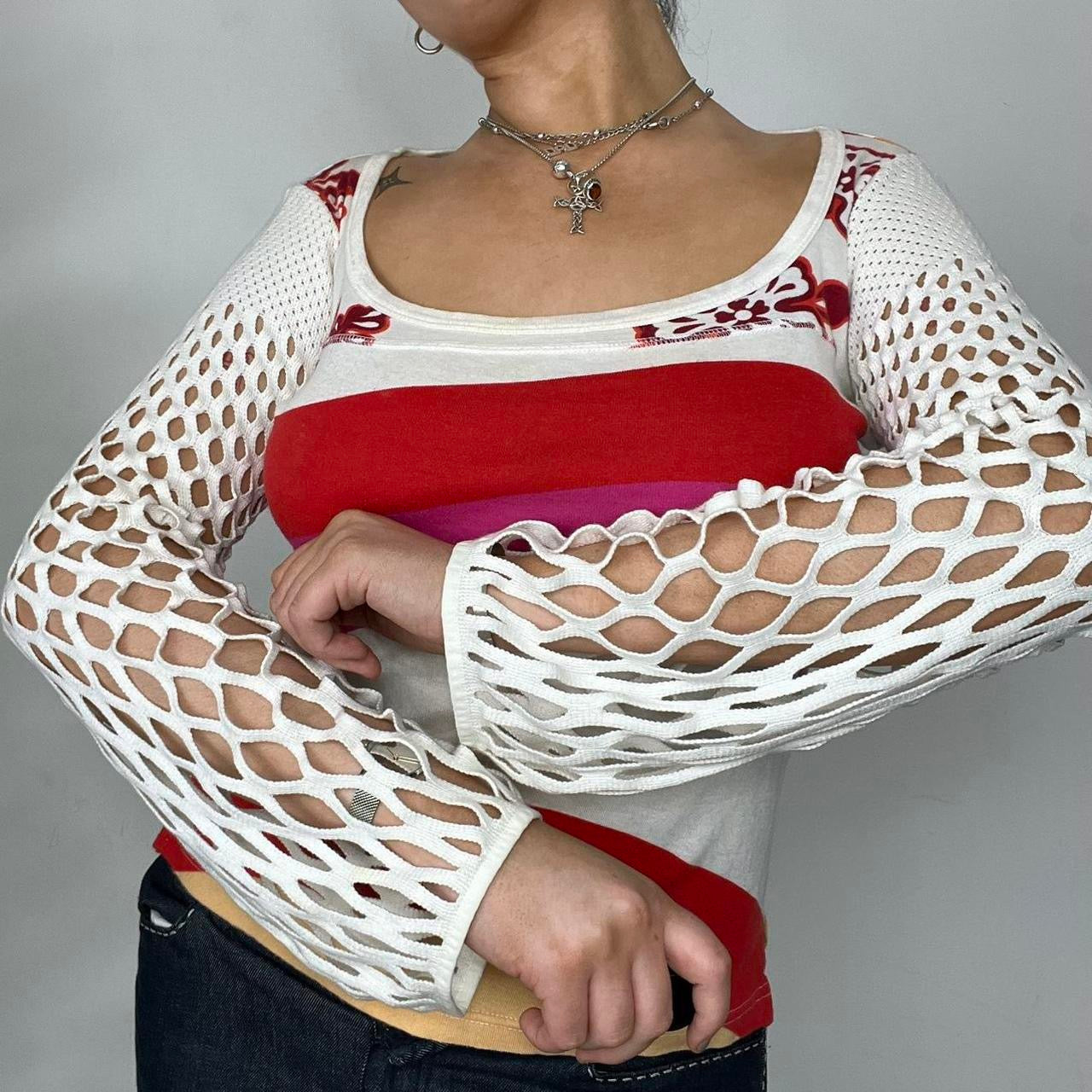 90s Custo Barcelona Long Sleeve Crochet Patterned Top