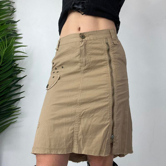 90s Midi Asymmetric Beige Eyelet Skirt