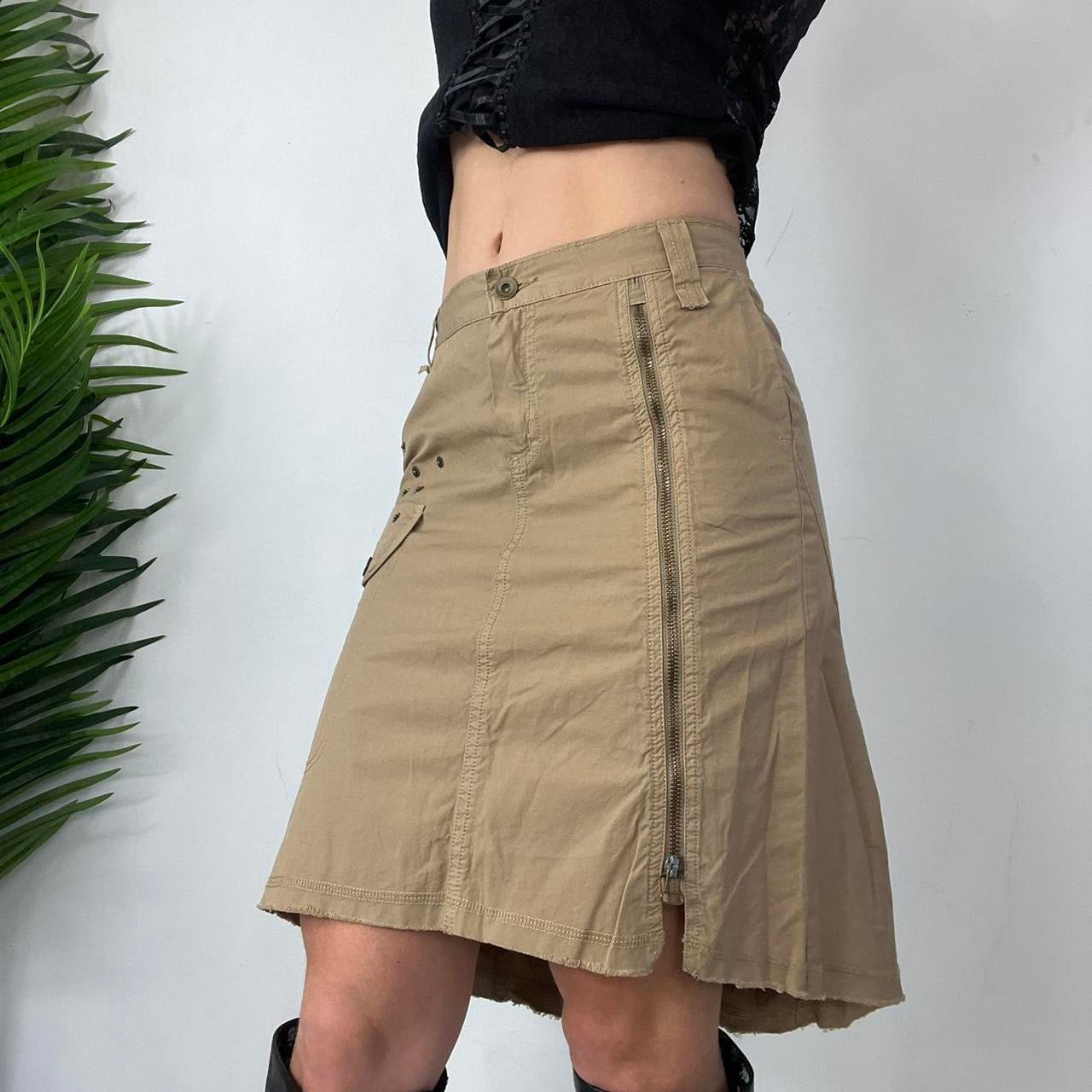 90s Midi Asymmetric Beige Eyelet Skirt