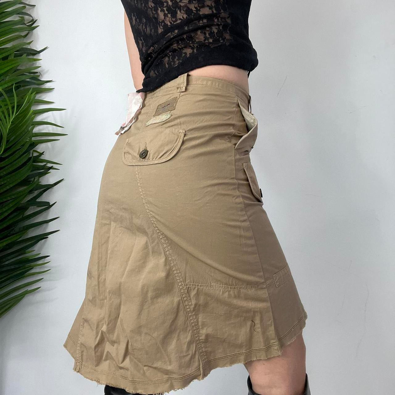 90s Midi Asymmetric Beige Eyelet Skirt