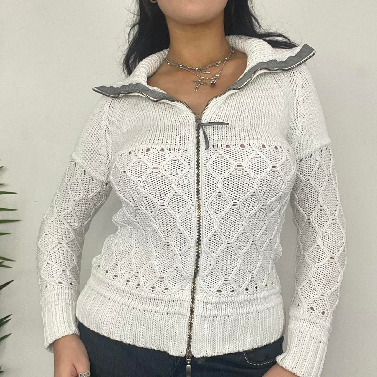 90s White Zip Through Jumper