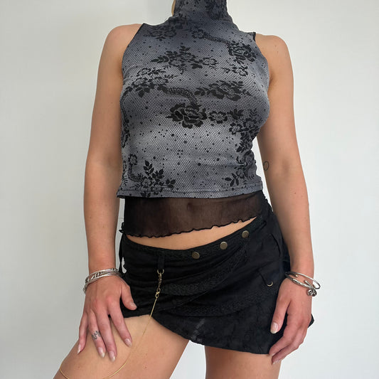 Black Lace Mesh Layered Turtlerneck Top - Small