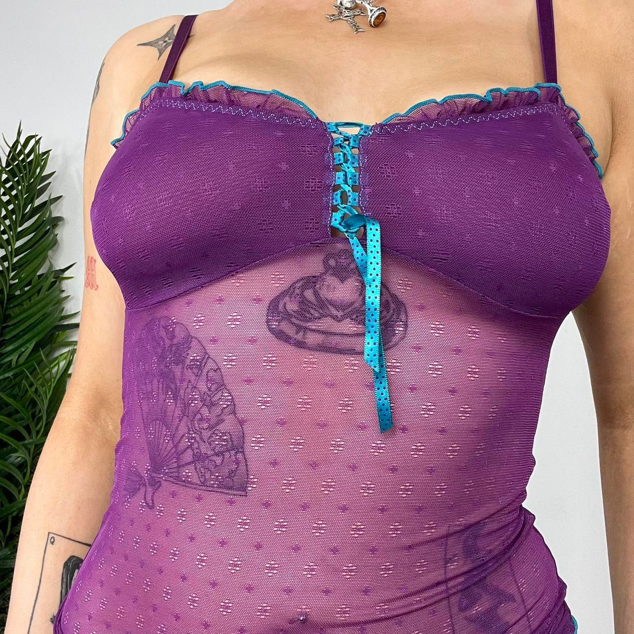 90s Purple Mesh Lingerie Top