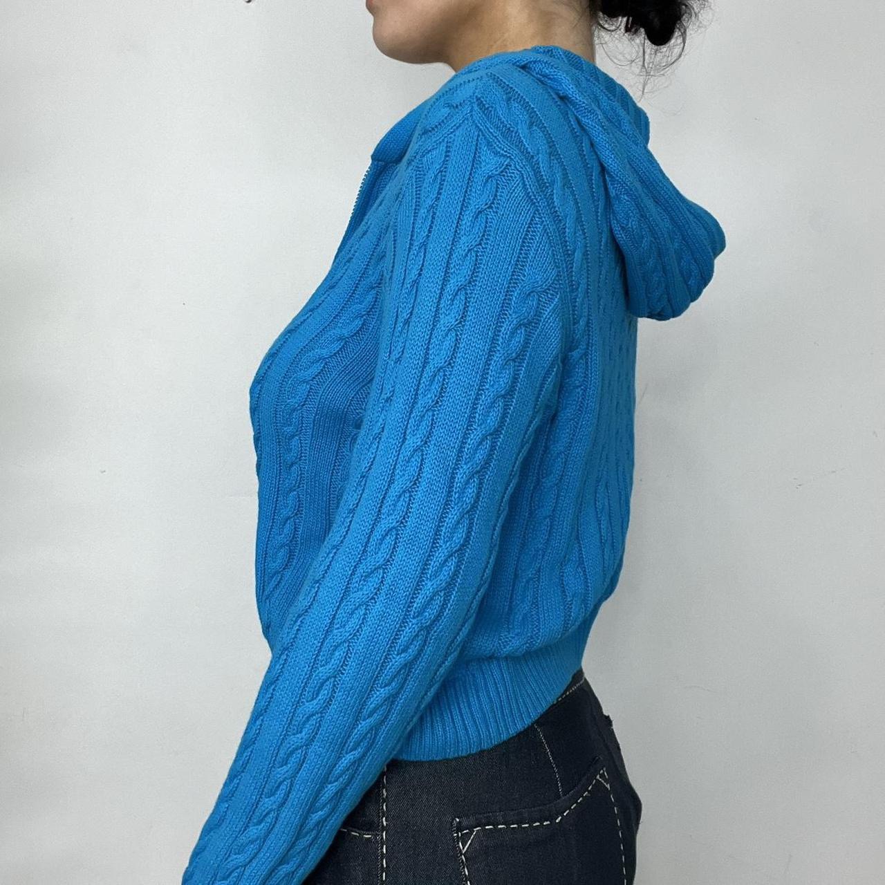 90s Blue Knit Zipped Hooded Cardigan