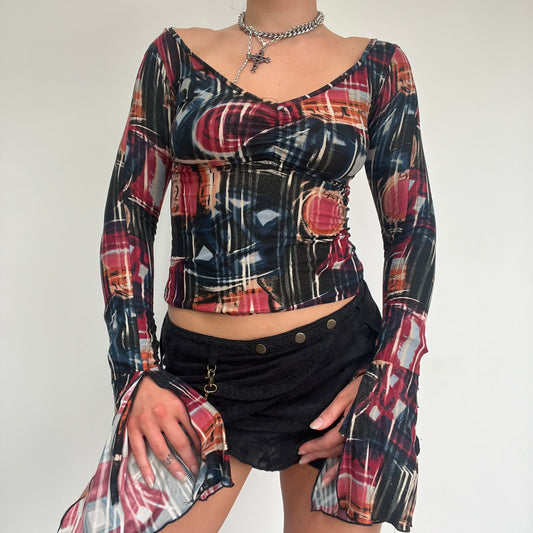 Y2K Off Shoulder Multi Colour Flare Sleeve Top