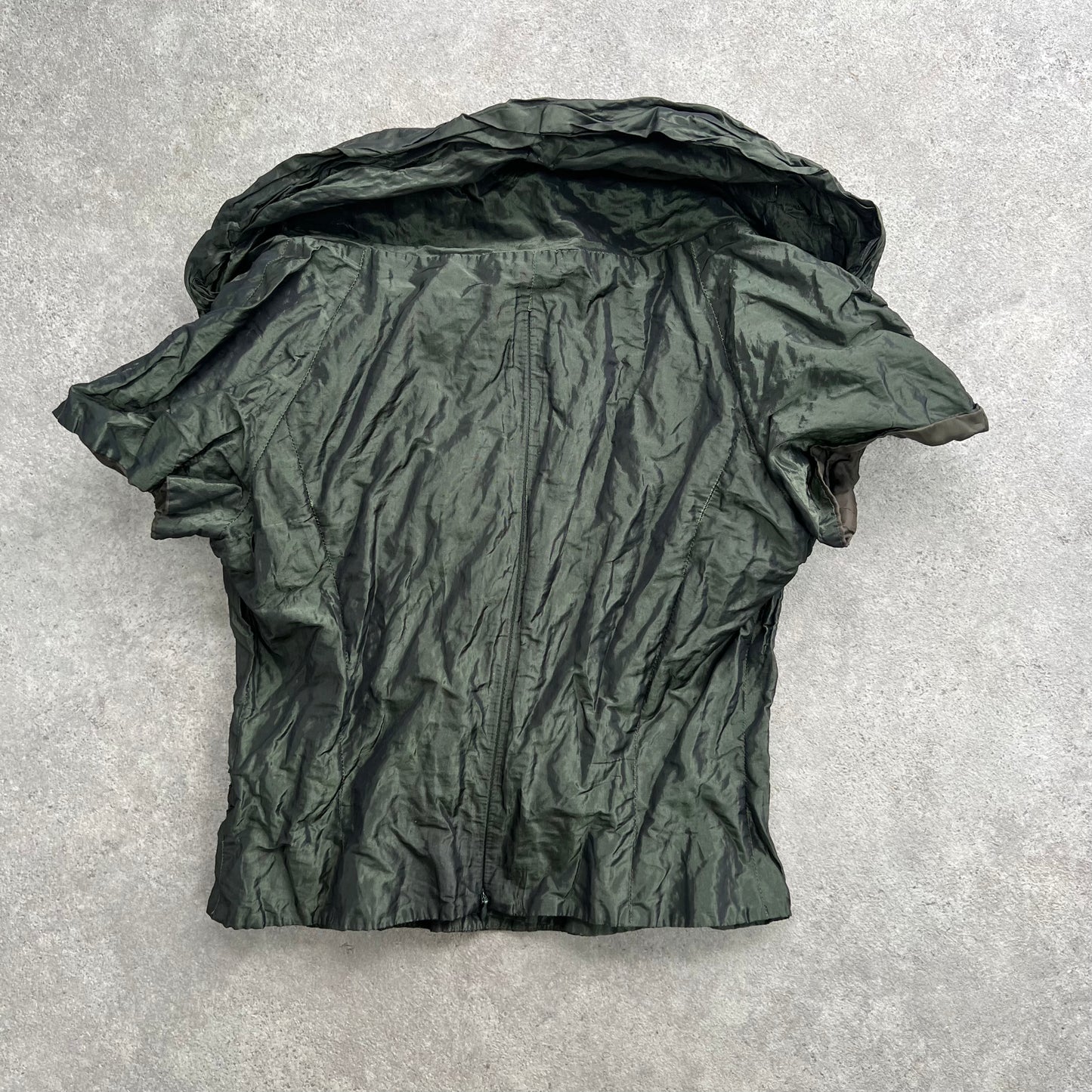 90s Organza Off Shoulder Green Metallic Top