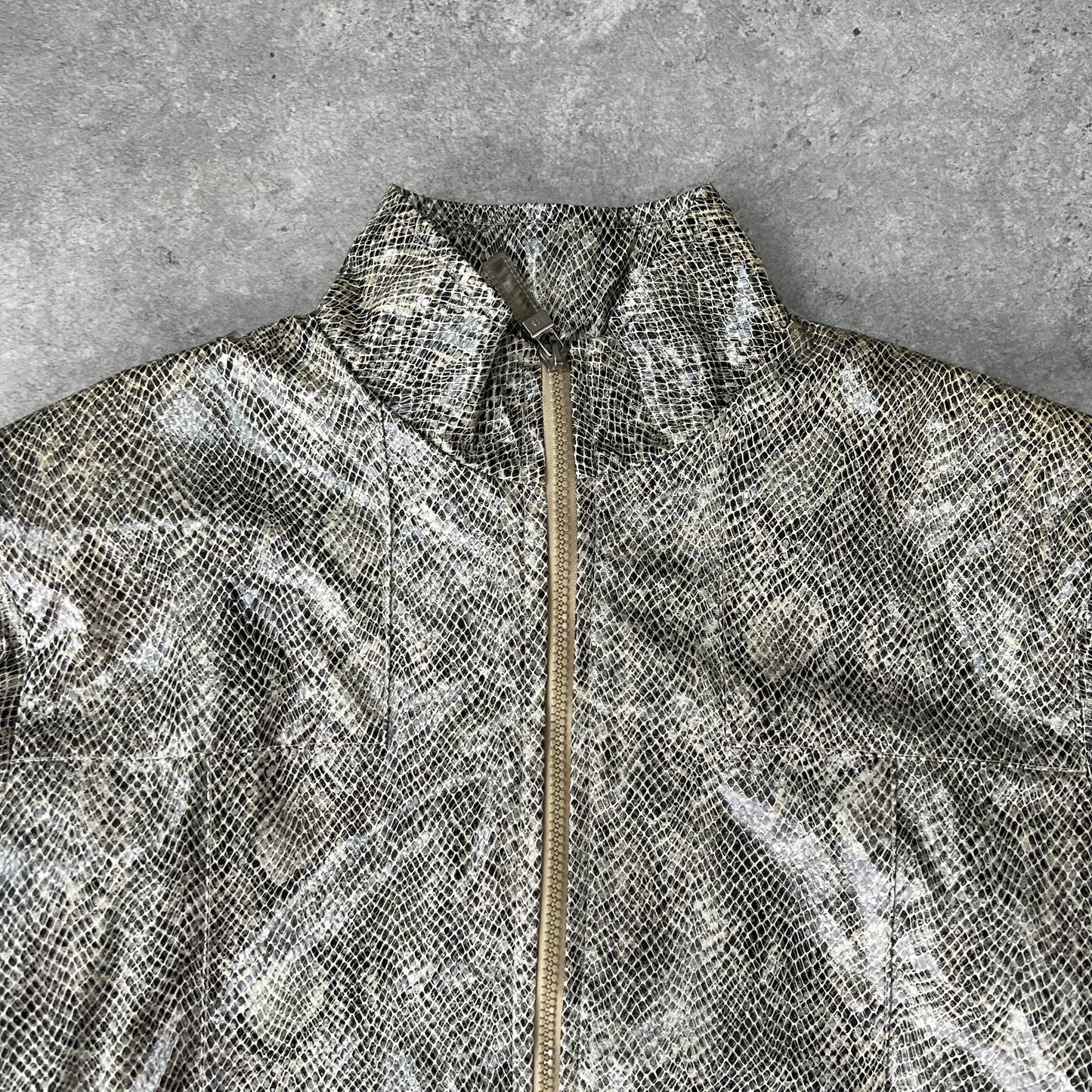 snake print leather look jacket