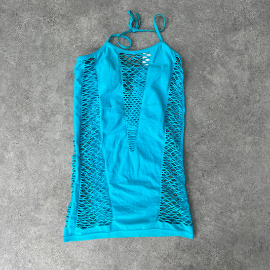 Blue Fishnet Holey Stretch Vest Top