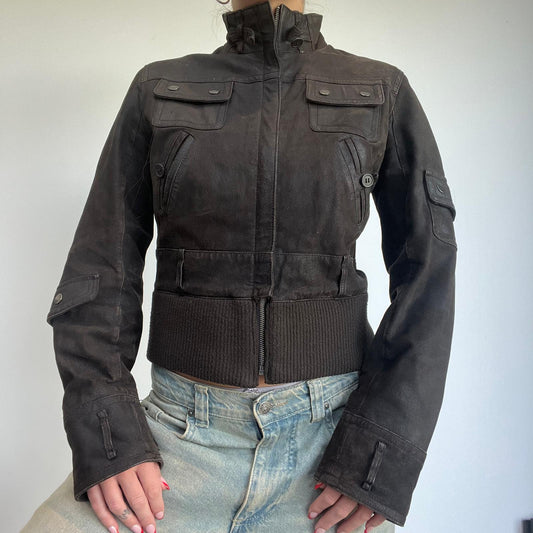 Black Brown Leather Utility jacket - S