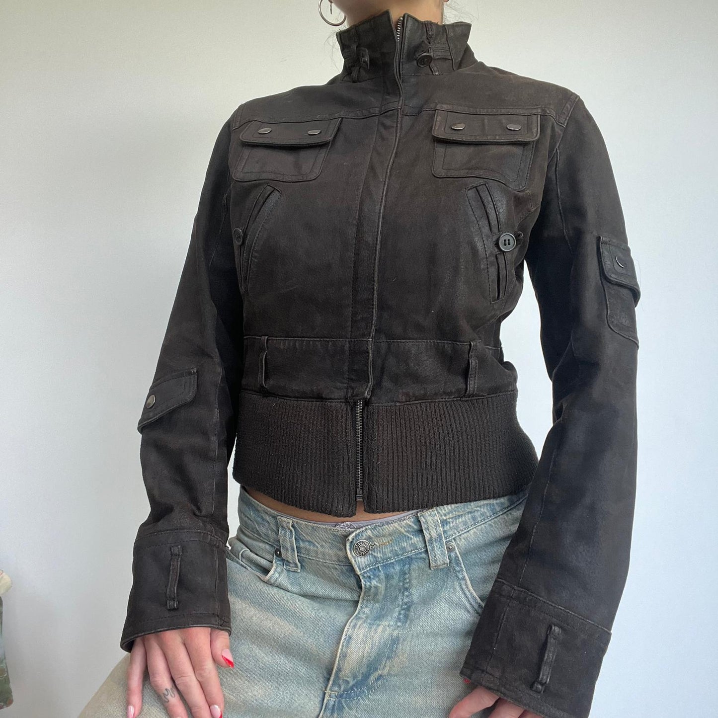 Black Brown Leather Utility jacket - S