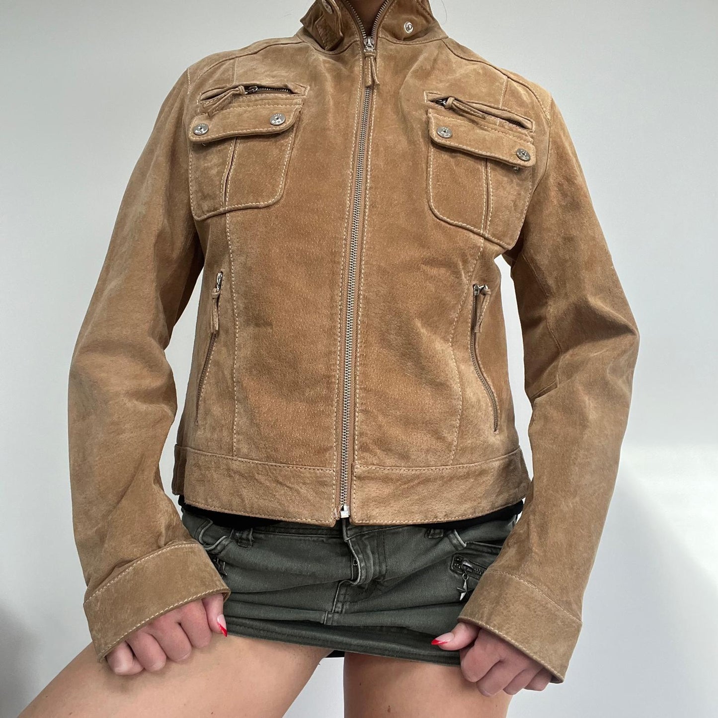 Brown Suede Real Leather Jacket  - S/M