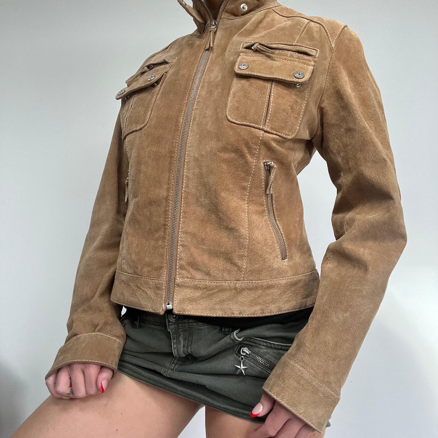 Brown Suede Real Leather Jacket  - S/M