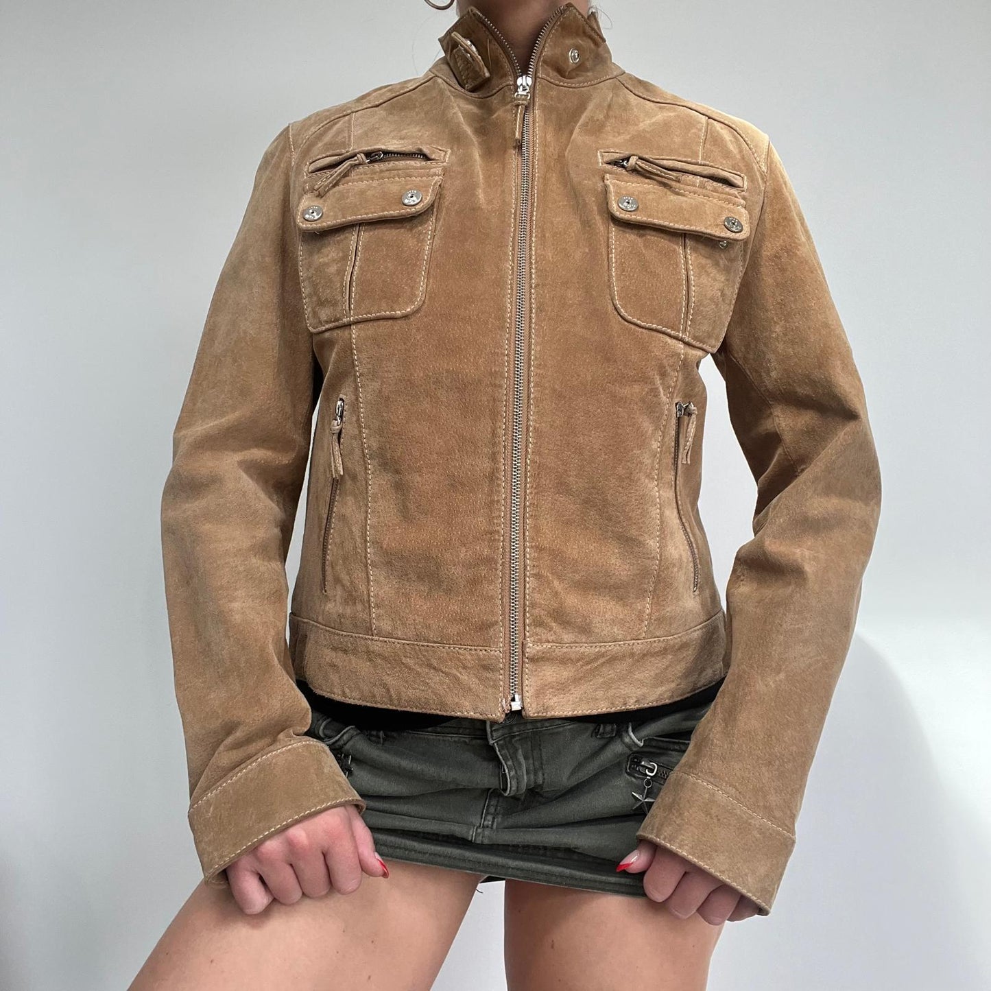 Brown Suede Real Leather Jacket  - S/M