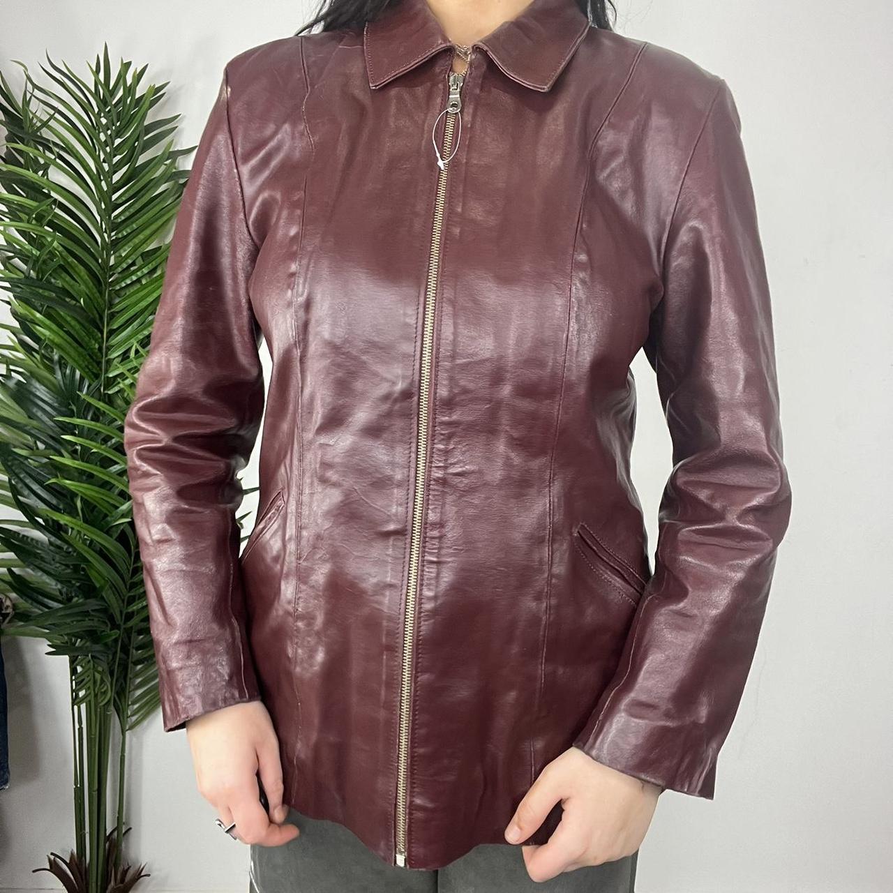 90s Burgundy Leather Zip up Jacket