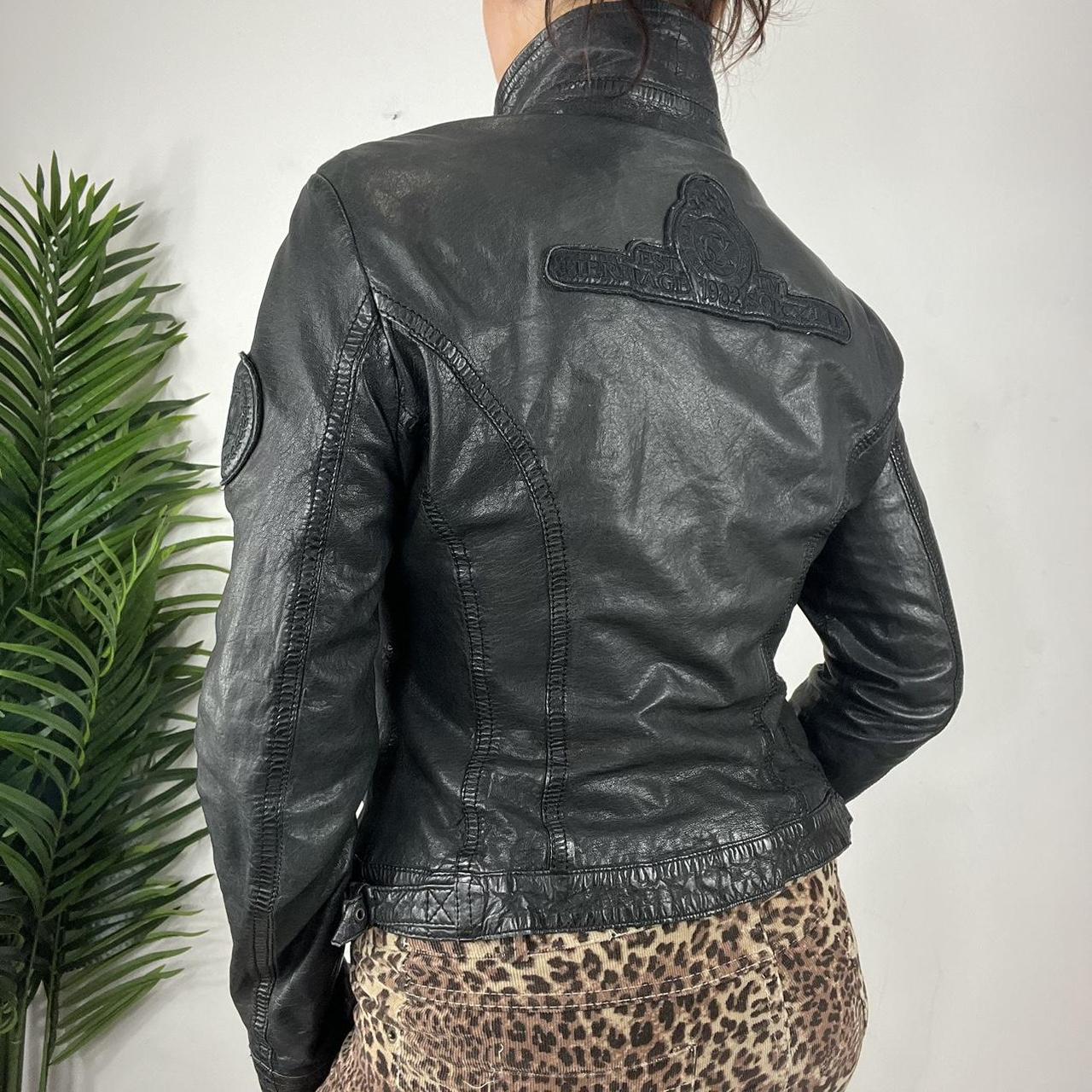 90s Black Leather Embroidered Moto Jacket