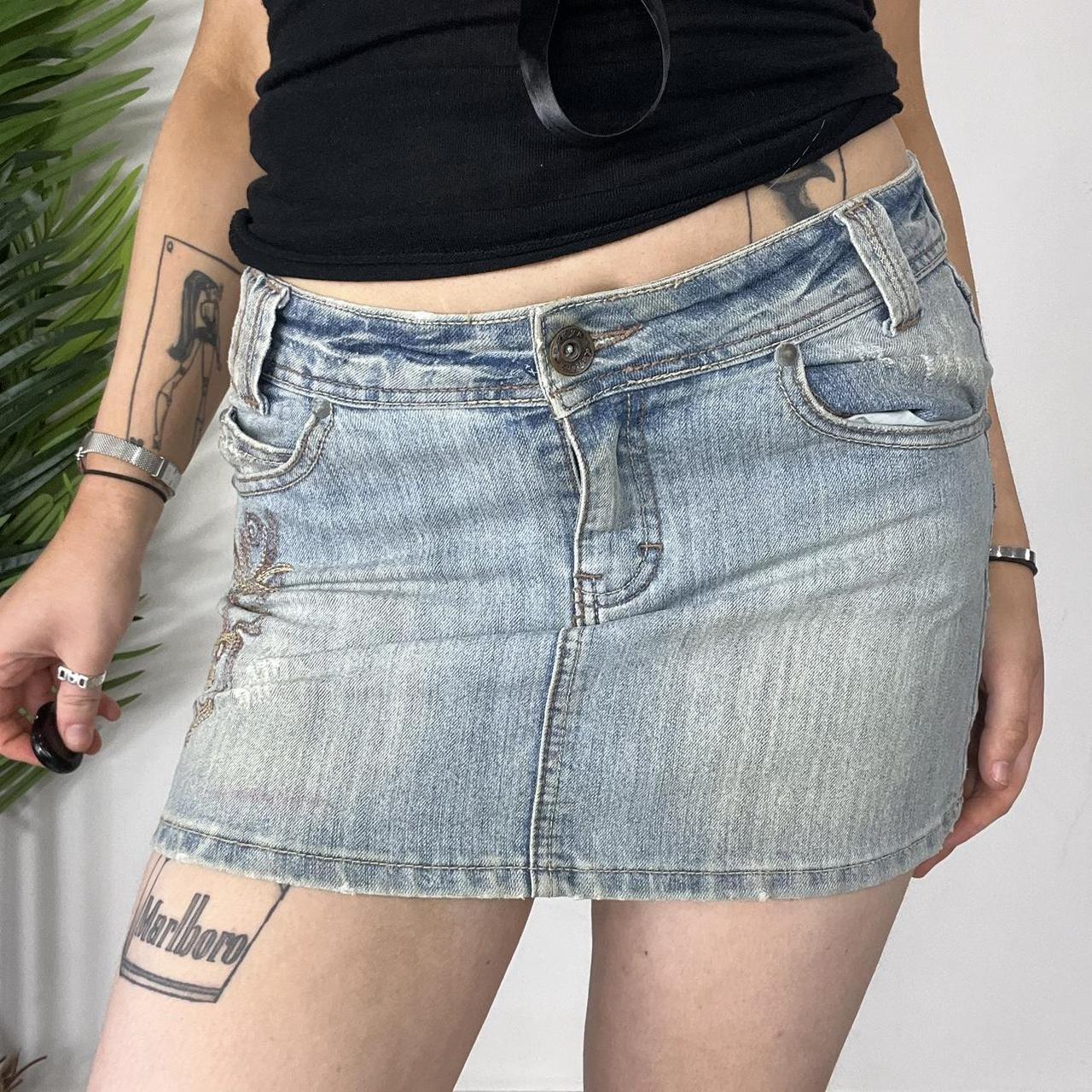 90s Embroidered Denim Mini Skirt