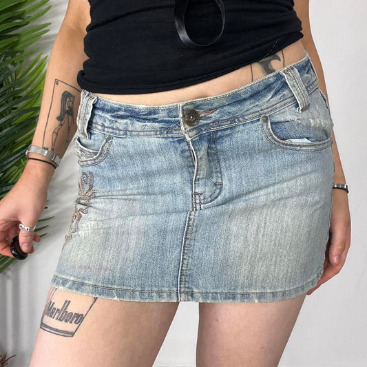 90s Embroidered Denim Mini Skirt