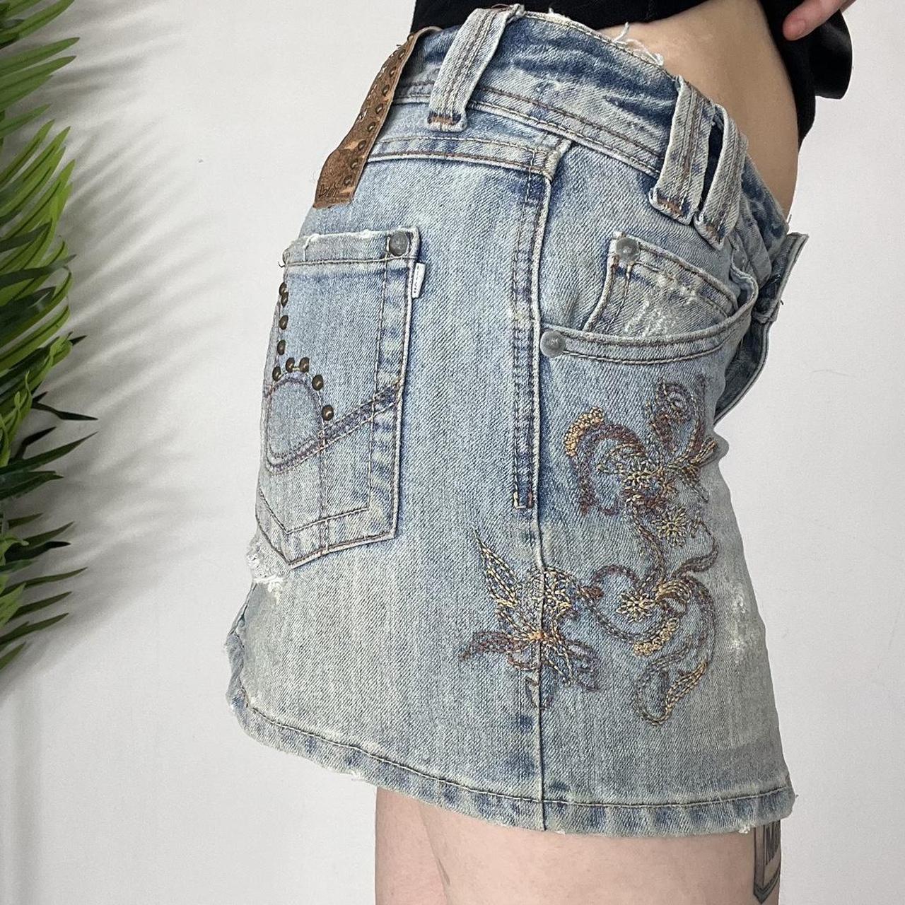 90s Embroidered Denim Mini Skirt