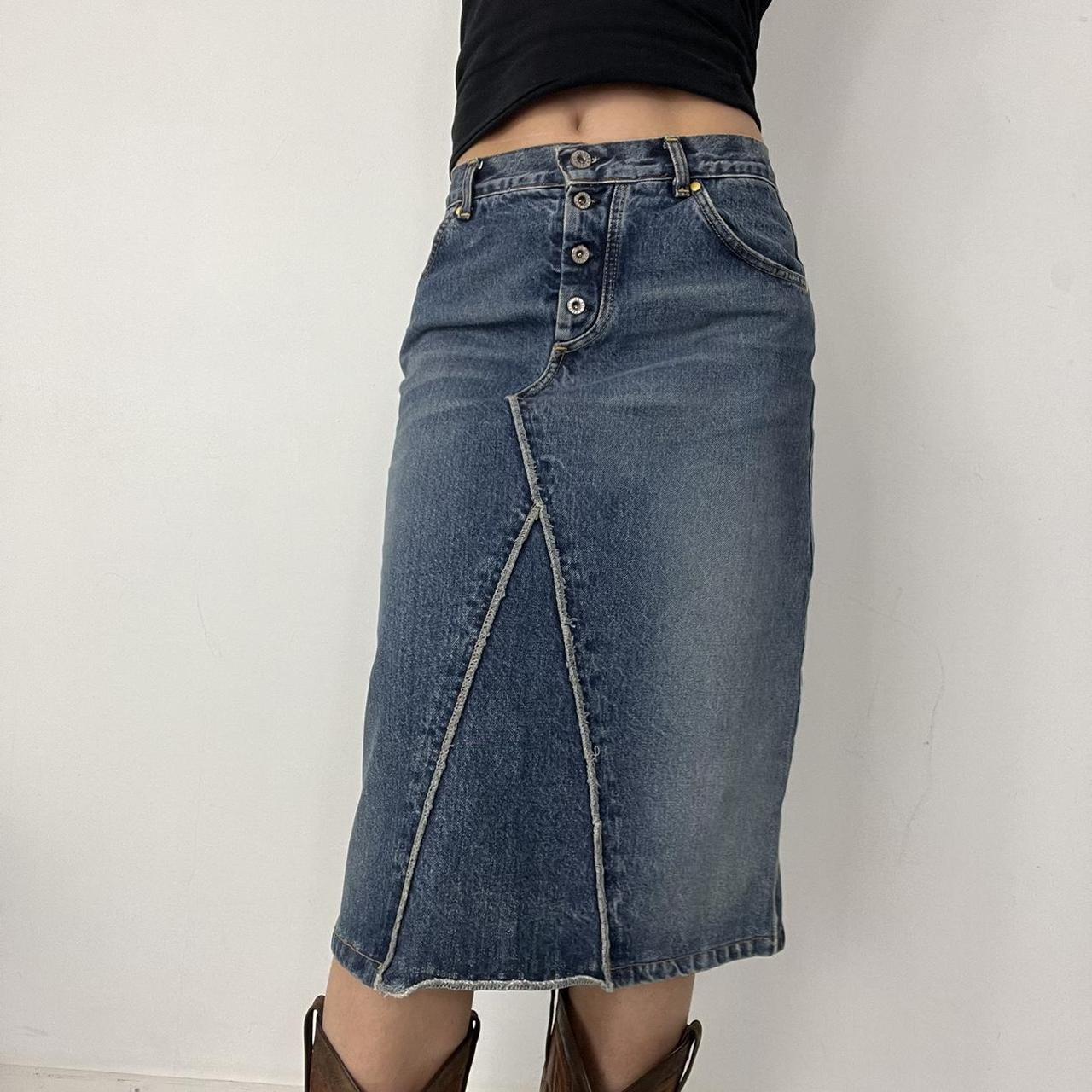 Denim midi skirt with slit at the back