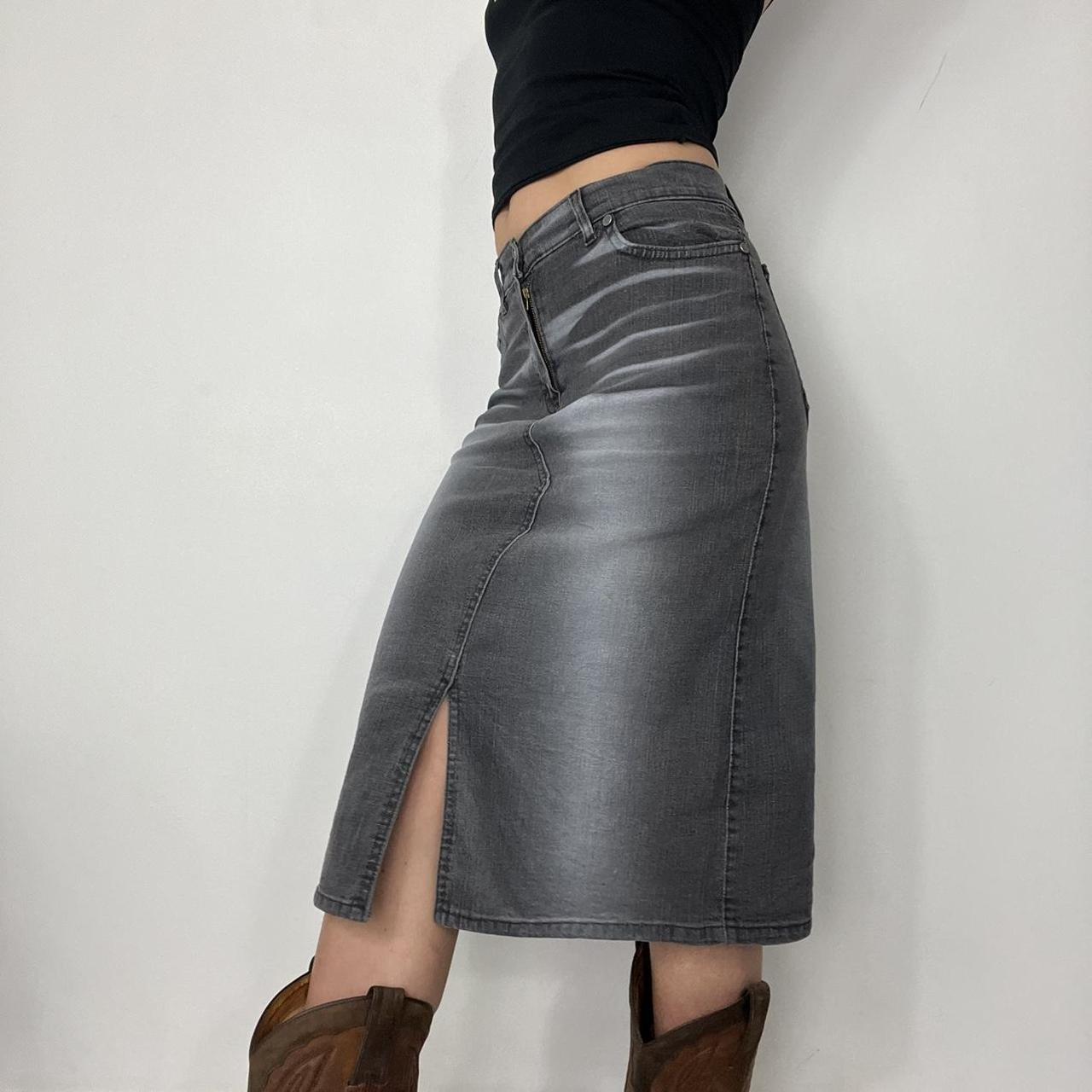 Black grey washed midi skirt