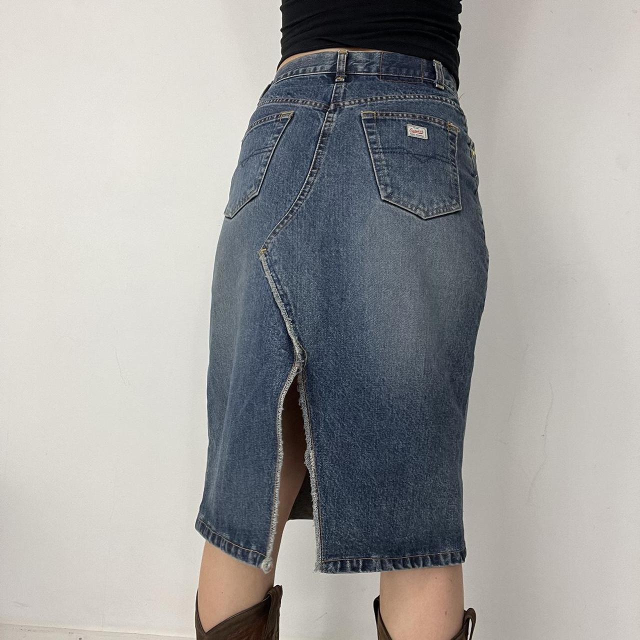 Denim midi skirt with slit at the back