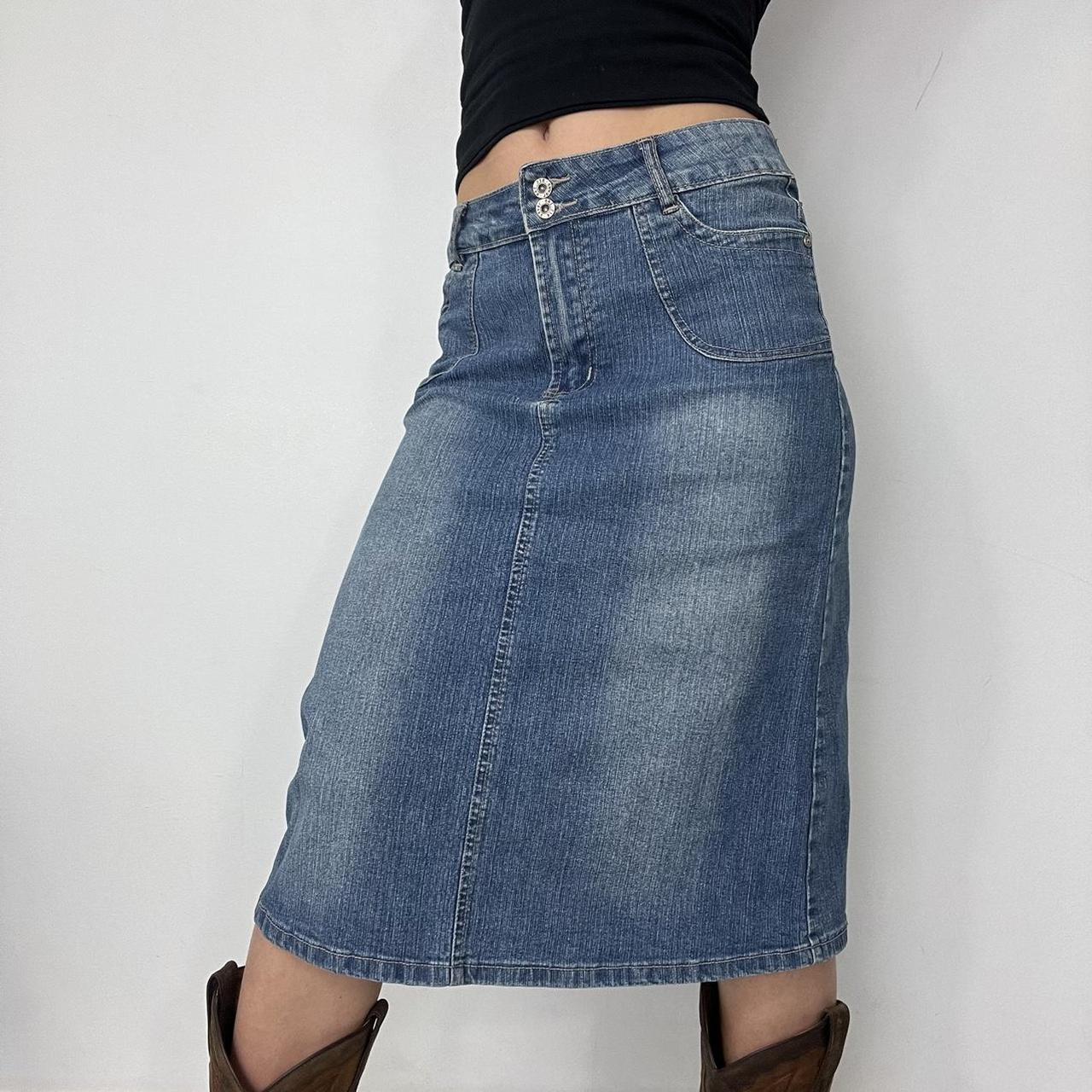 Midaxi blue mid wash denim skirt