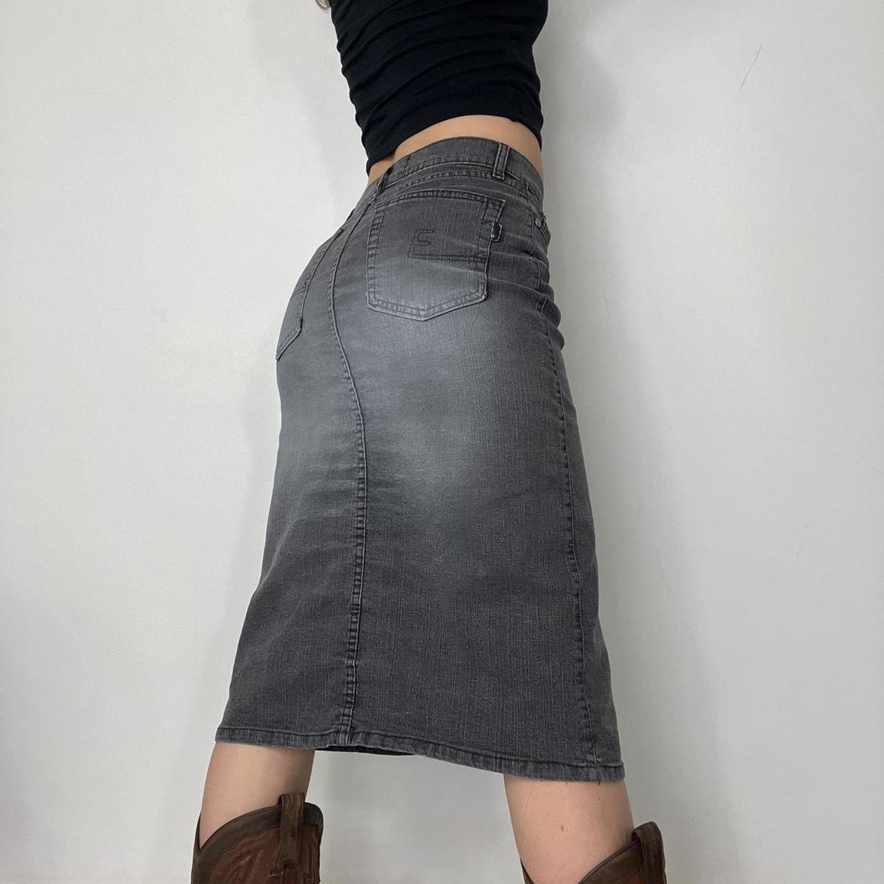 Black grey washed midi skirt