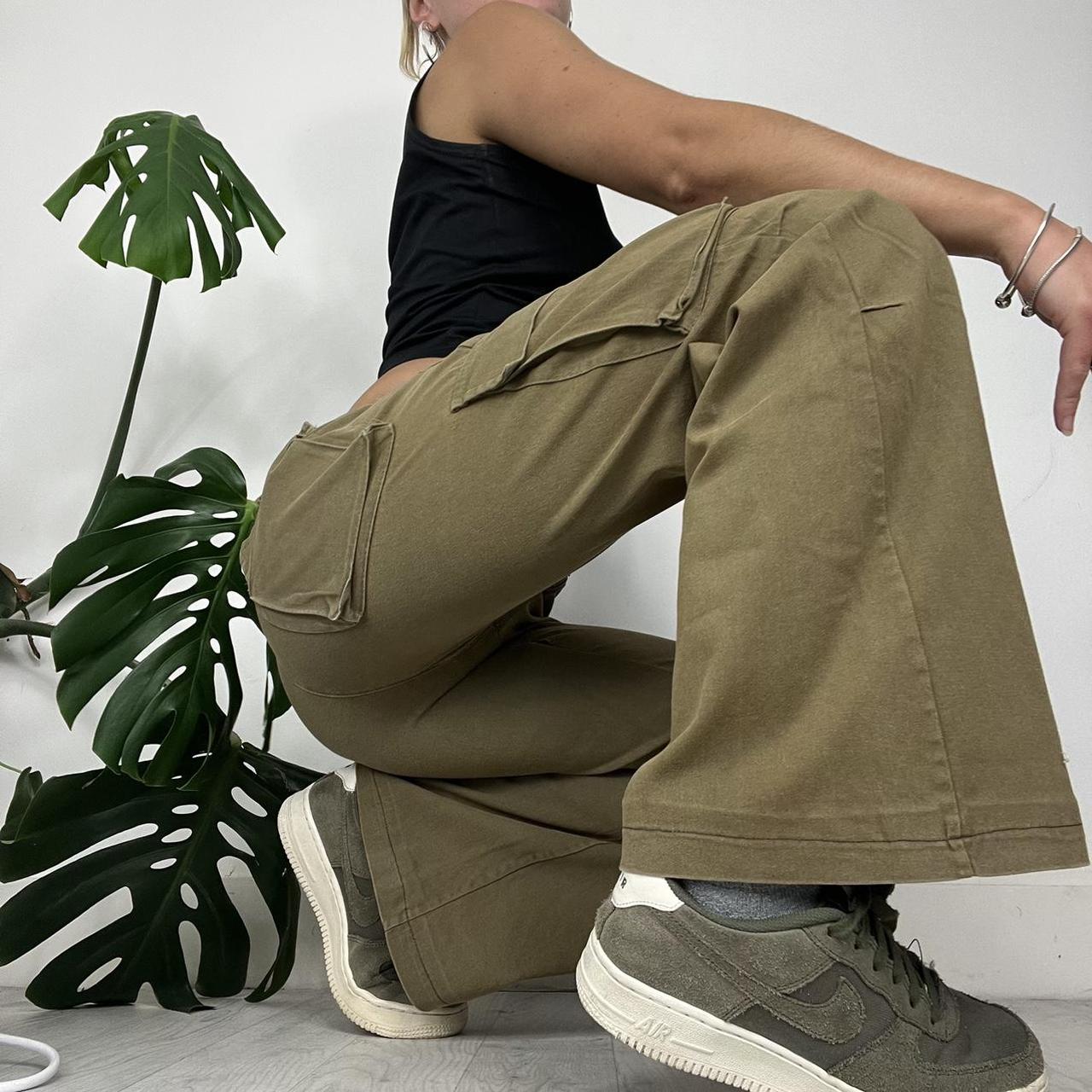 Khaki flared cargo pants