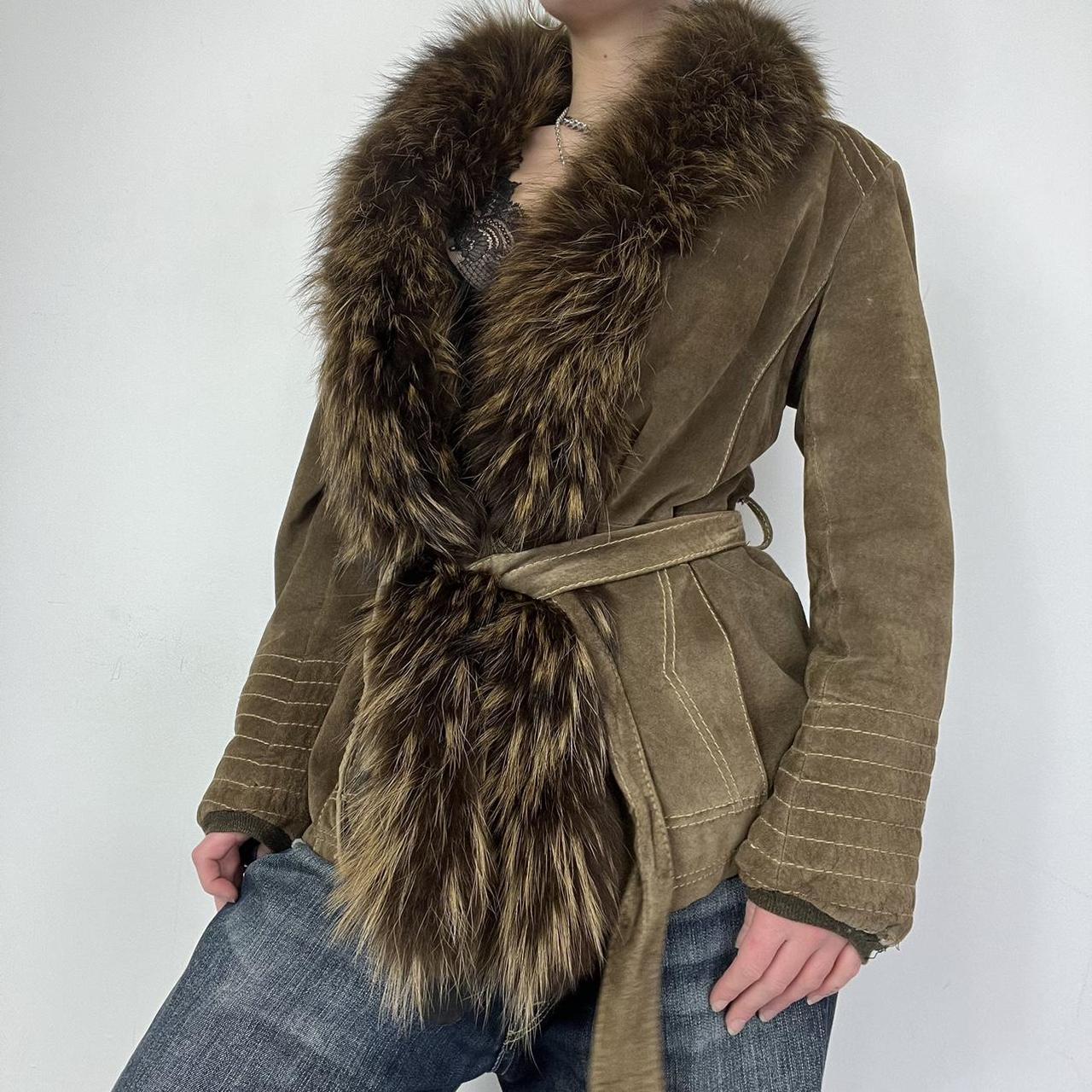 Suede jacket with fur trim collar