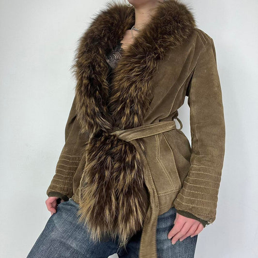 Suede jacket with fur trim collar