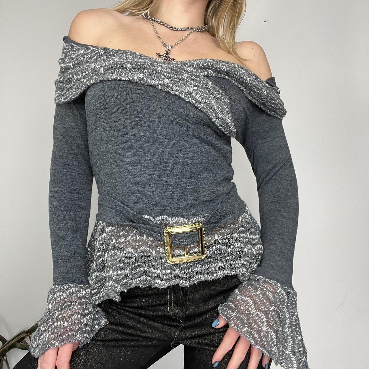 90s grey knit off shoulder jumper