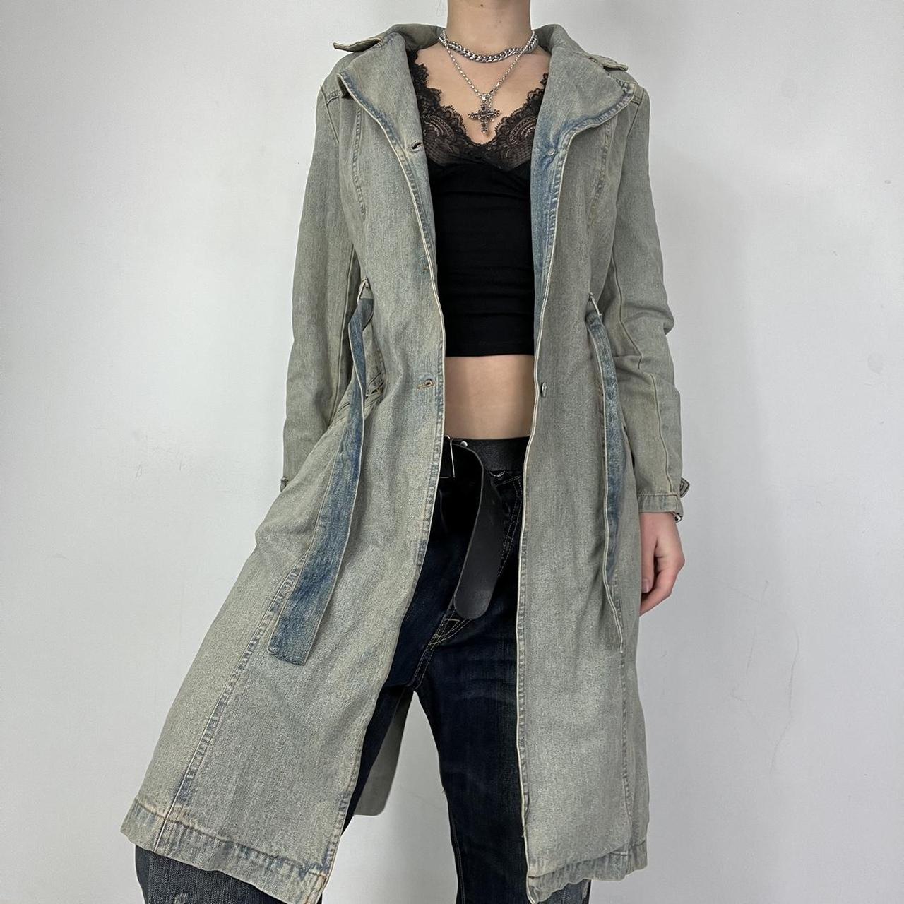 Acid bleached denim trench coat